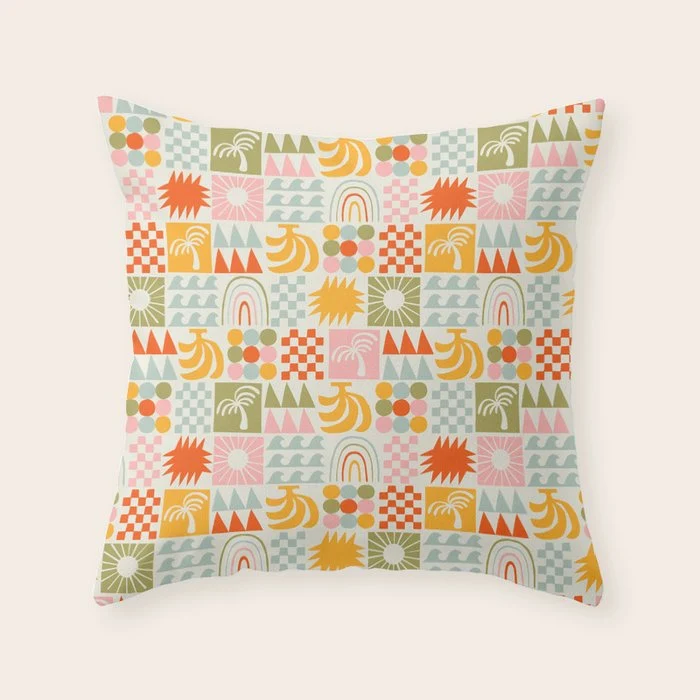 Colorful tropical summer mosaic tile art Throw Pillow