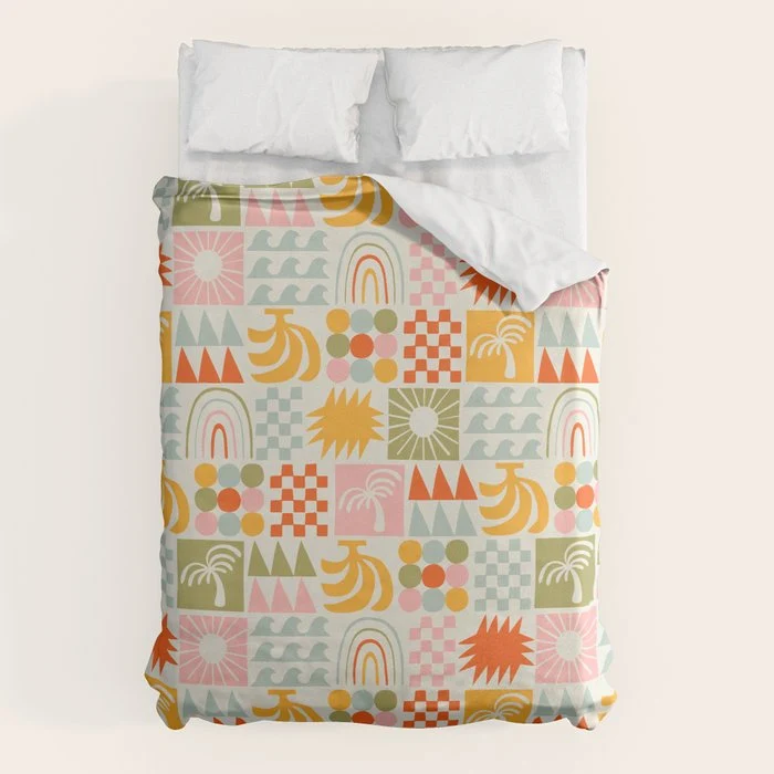 Colorful tropical summer mosaic tile art Duvet Cover