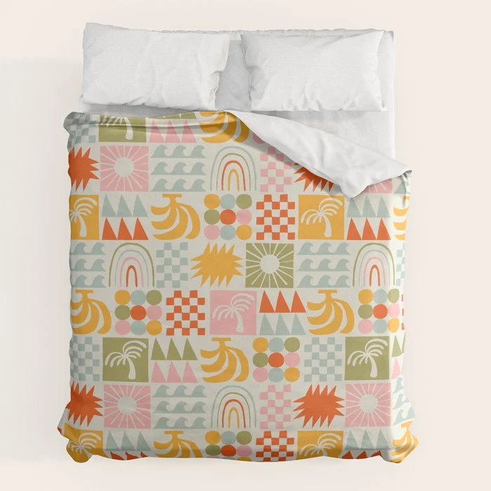 Colorful tropical summer mosaic tile art Duvet Cover
