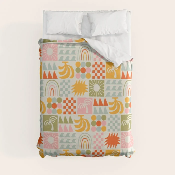 Colorful tropical summer mosaic tile art Duvet Cover
