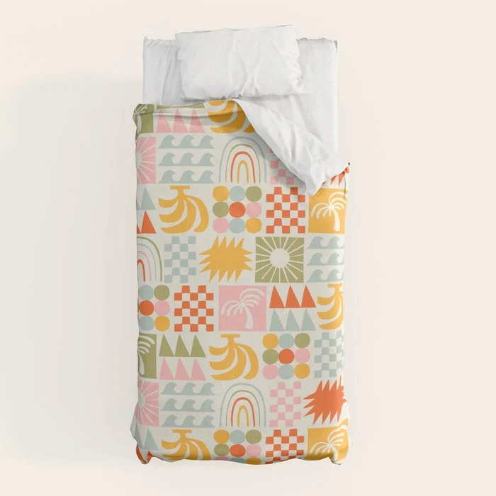 Colorful tropical summer mosaic tile art Duvet Cover