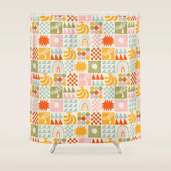 Colorful tropical summer mosaic tile art Shower Curtain