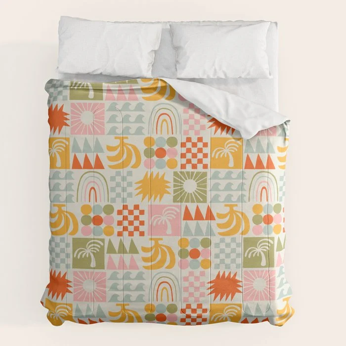 Colorful tropical summer mosaic tile art Comforter