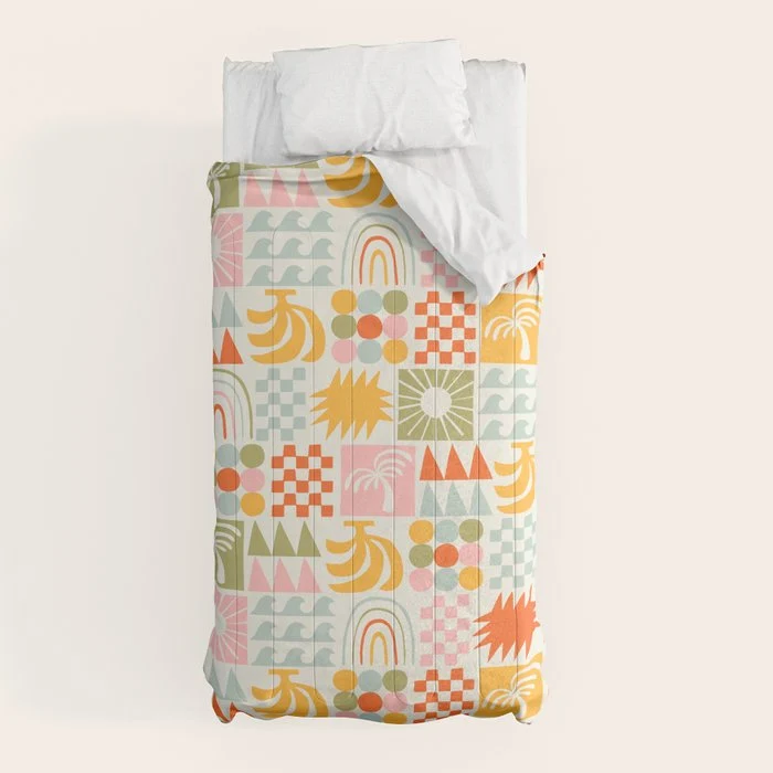 Colorful tropical summer mosaic tile art Comforter