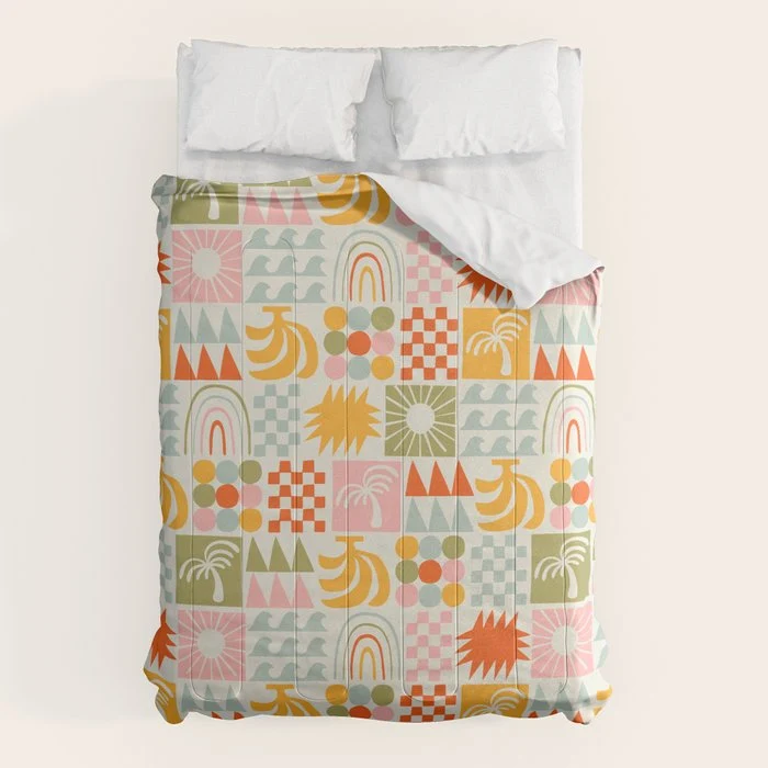 Colorful tropical summer mosaic tile art Comforter