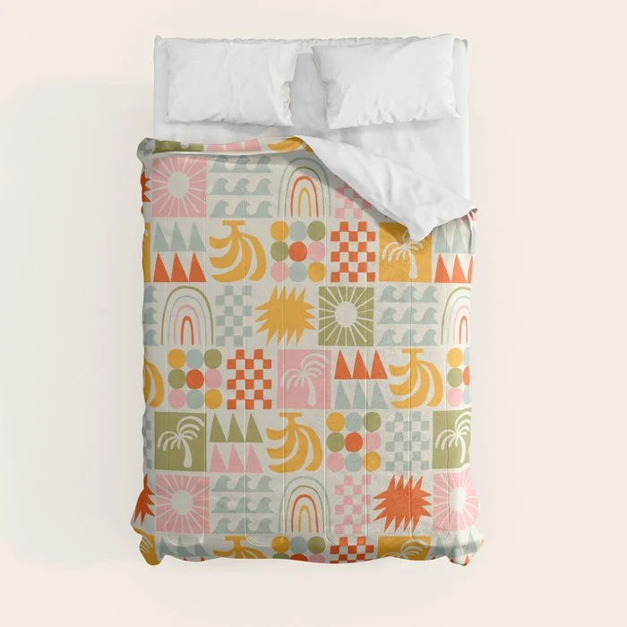 Colorful tropical summer mosaic tile art Comforter