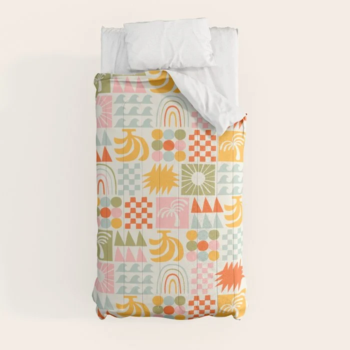 Colorful tropical summer mosaic tile art Comforter