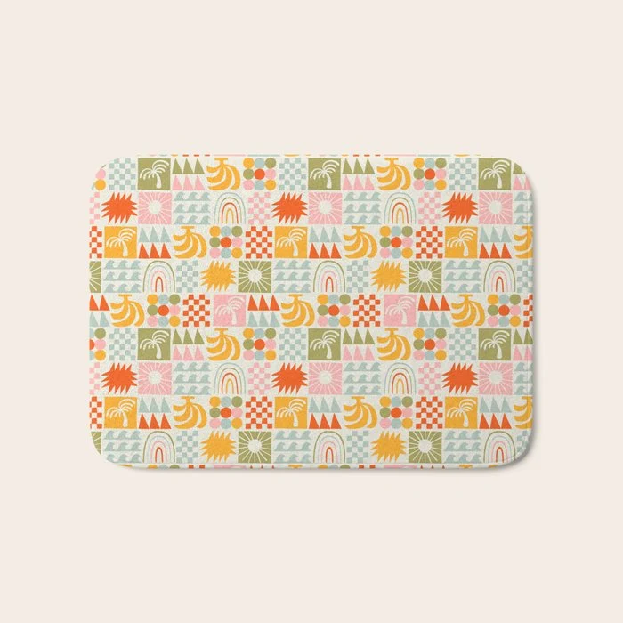 Colorful tropical summer mosaic tile art Bath Mat