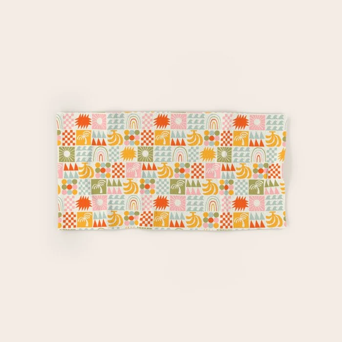 Colorful tropical summer mosaic tile art Bath Towel
