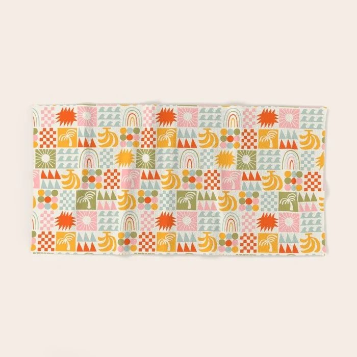 Colorful tropical summer mosaic tile art Bath Towel