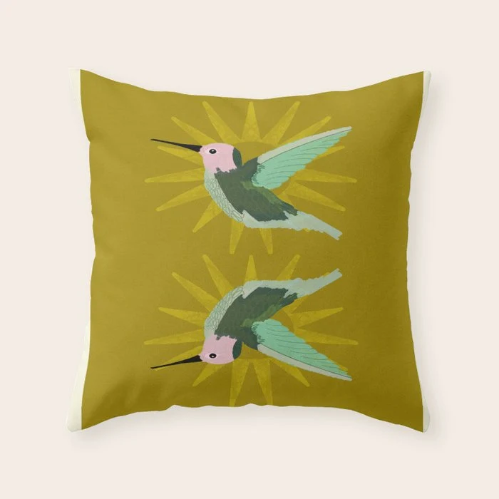 Hummingbird aka Sun God Throw Pillow