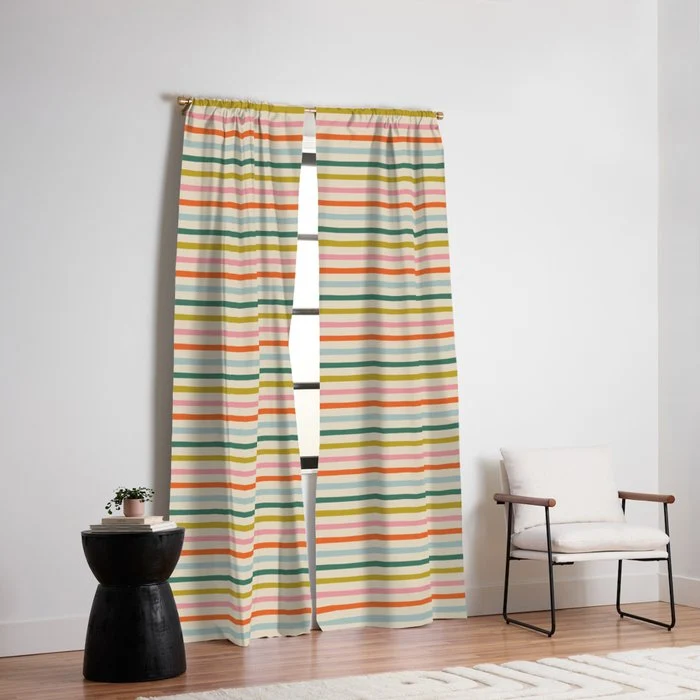 Colorful retro stripe line art pattern Window Curtain