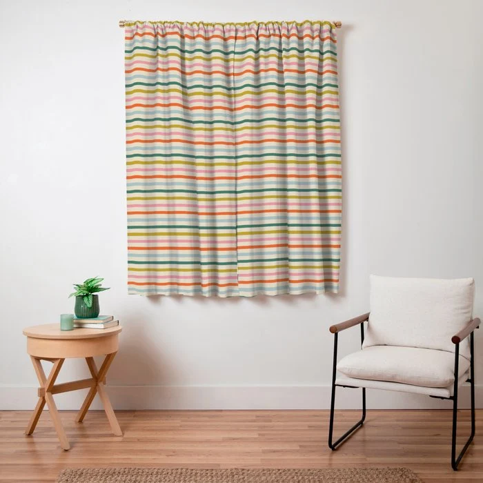 Colorful retro stripe line art pattern Window Curtain