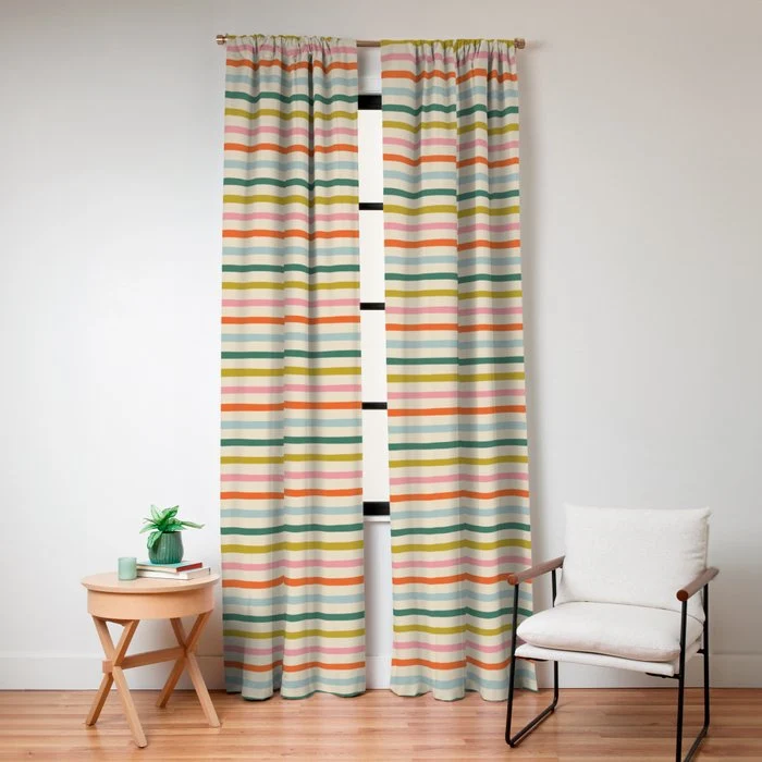 Colorful retro stripe line art pattern Window Curtain