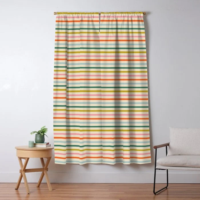Colorful retro stripe line art pattern Window Curtain