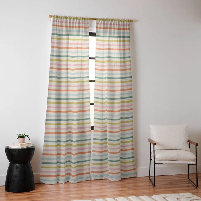 Colorful retro stripe line art pattern Window Curtain
