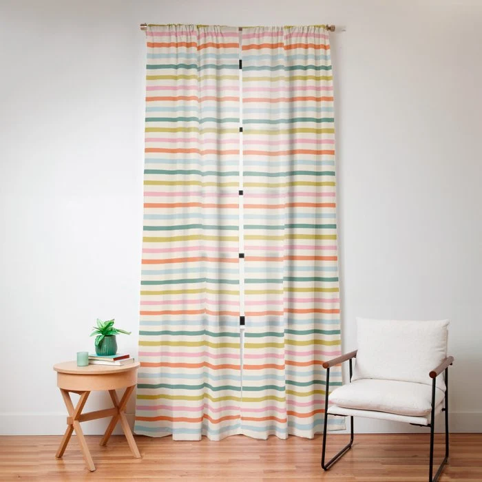 Colorful retro stripe line art pattern Window Curtain