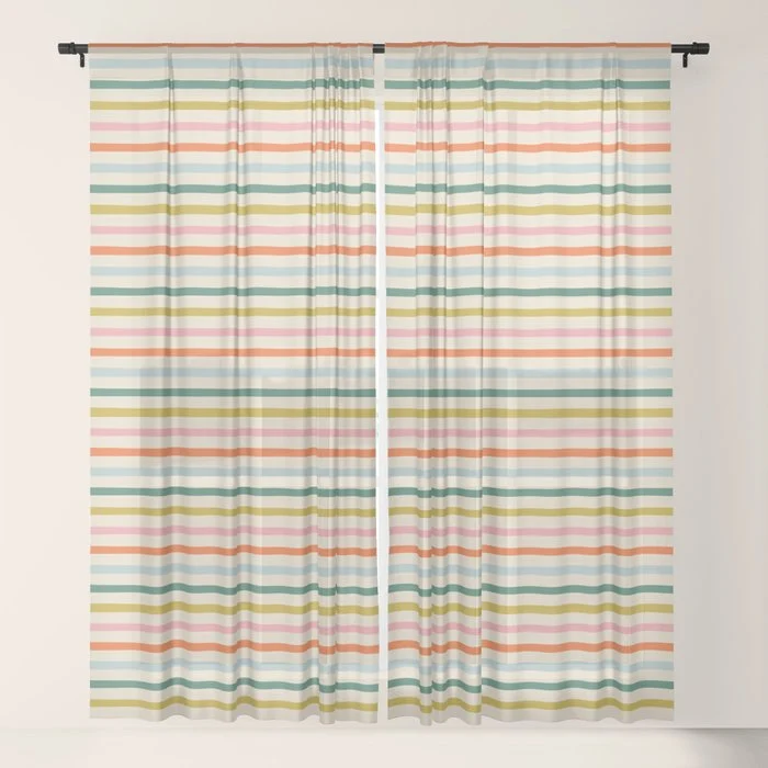 Colorful retro stripe line art pattern Window Curtain