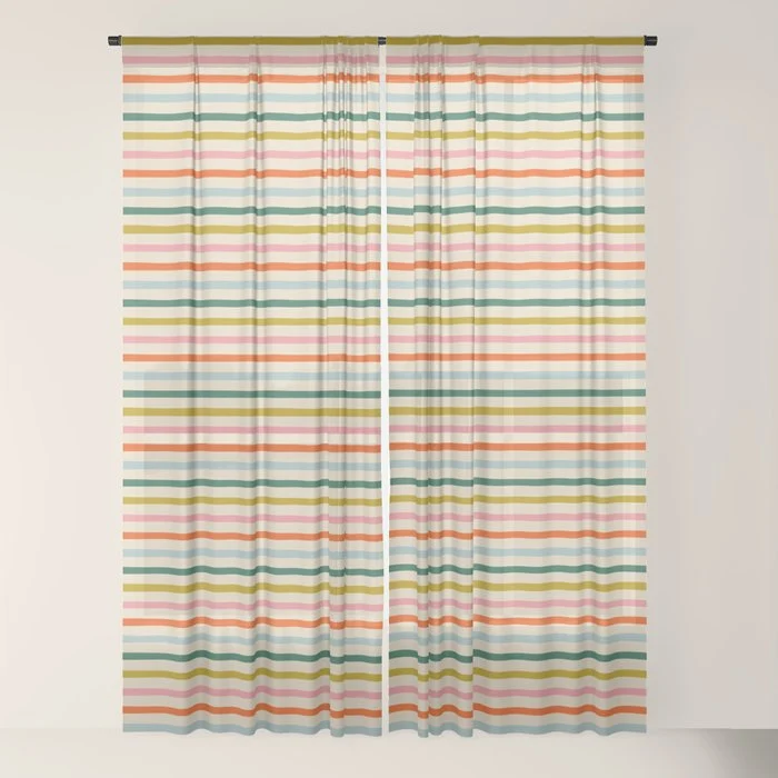 Colorful retro stripe line art pattern Window Curtain
