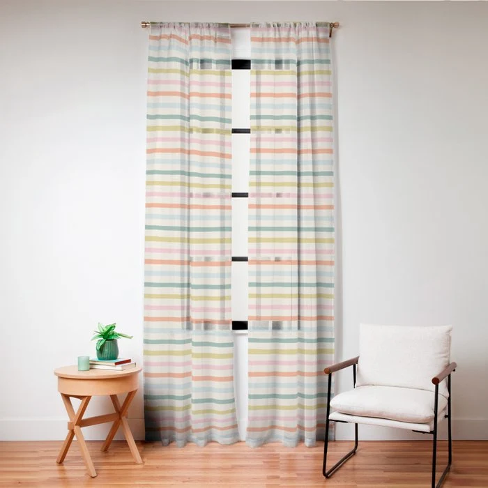 Colorful retro stripe line art pattern Window Curtain