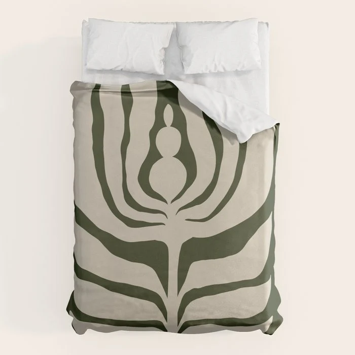 Night Bloom - Green Duvet Cover