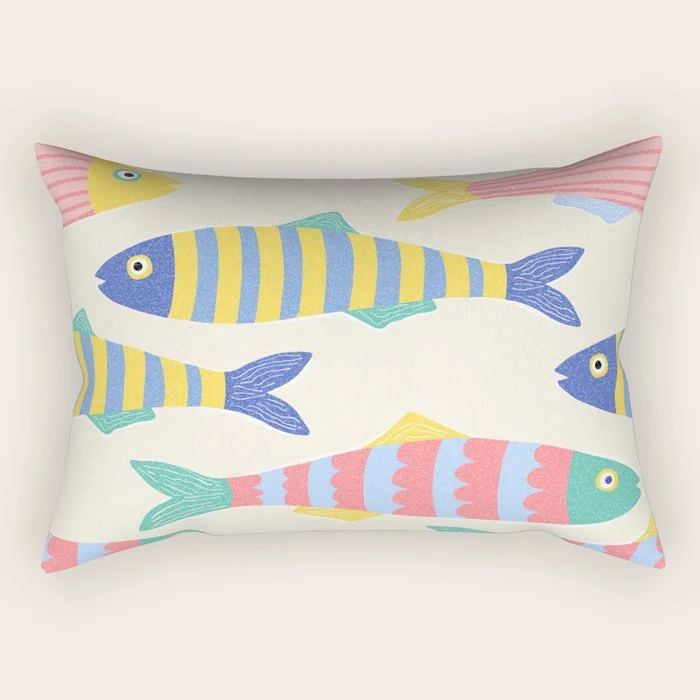SEA LA VIE - Coastal Pun Fish Art with dots and stripes Rectangular Pillow
