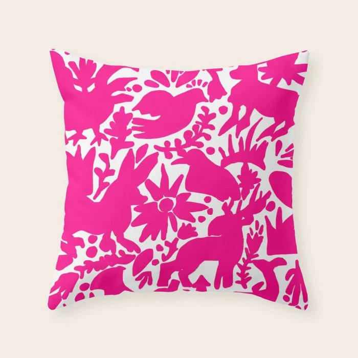 Hot Pink Otomi Bright Pattern Throw Pillow