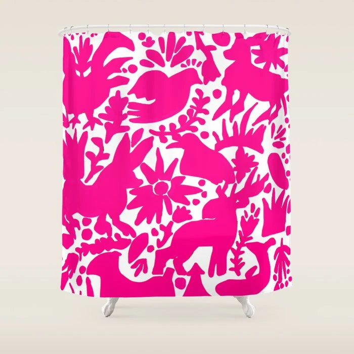 Hot Pink Otomi Bright Pattern Shower Curtain