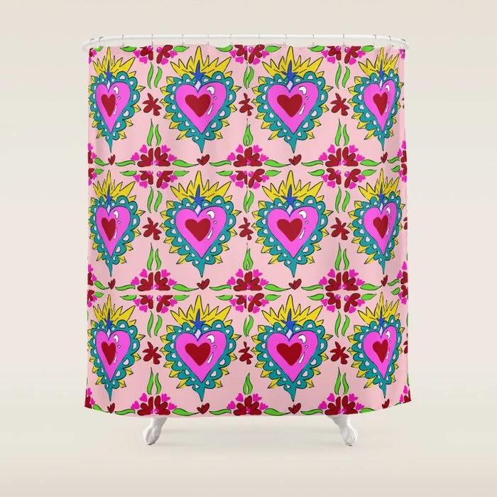 Hot Pink Sacred Hearts Shower Curtain