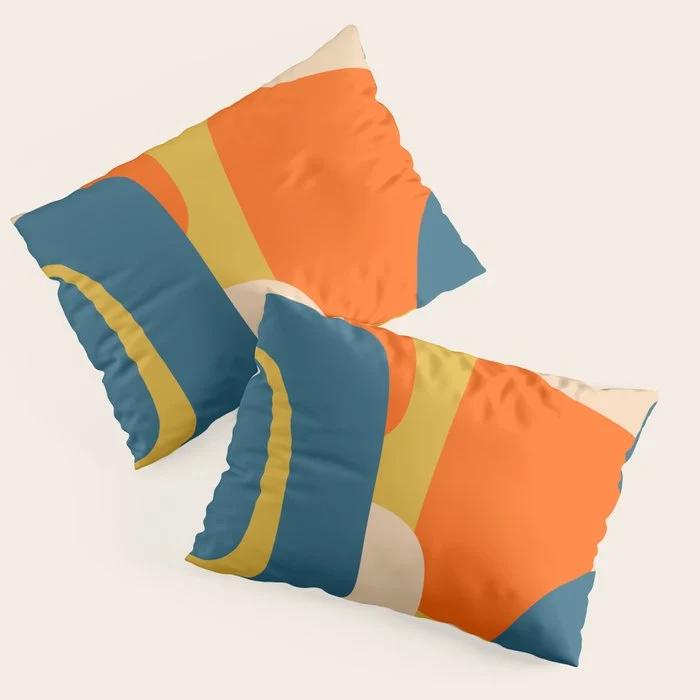 Mid Century Modern Retro Abstract Pattern Orange Blue Mustard Pillow Sham