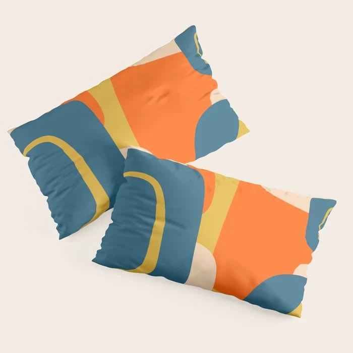 Mid Century Modern Retro Abstract Pattern Orange Blue Mustard Pillow Sham