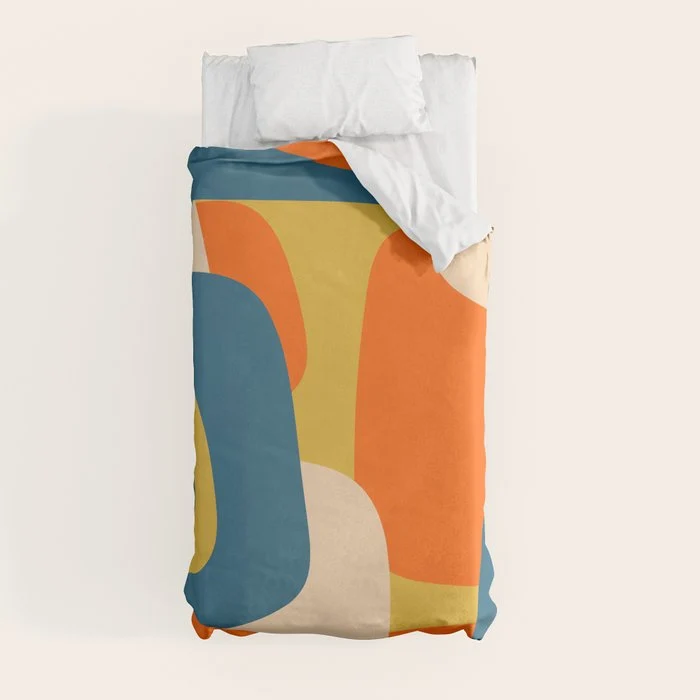 Mid Century Modern Retro Abstract Pattern Orange Blue Mustard Duvet Cover