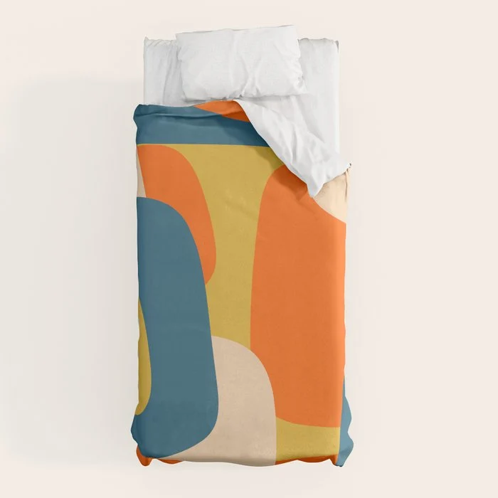 Mid Century Modern Retro Abstract Pattern Orange Blue Mustard Duvet Cover