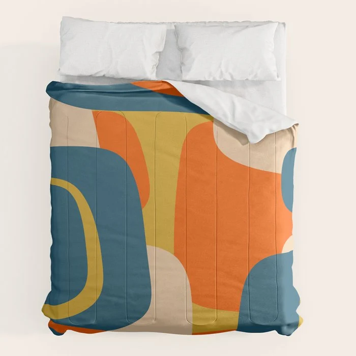 Mid Century Modern Retro Abstract Pattern Orange Blue Mustard Comforter