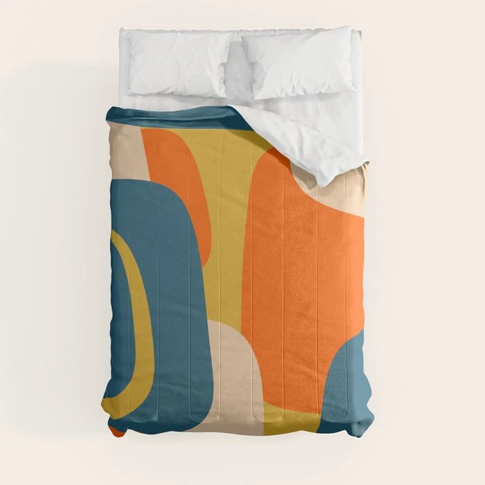 Mid Century Modern Retro Abstract Pattern Orange Blue Mustard Comforter