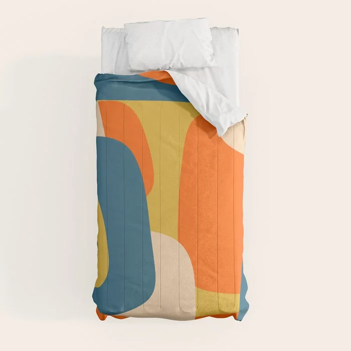 Mid Century Modern Retro Abstract Pattern Orange Blue Mustard Comforter