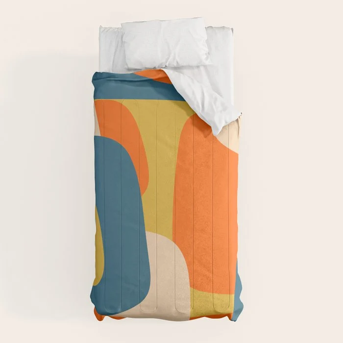 Mid Century Modern Retro Abstract Pattern Orange Blue Mustard Comforter