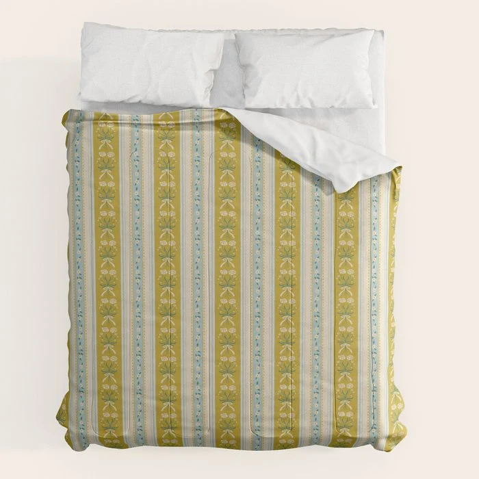 Vintage rose flower bouquet stripe art pattern Comforter