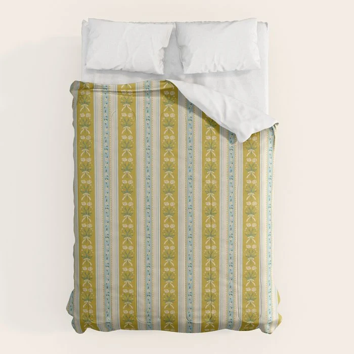 Vintage rose flower bouquet stripe art pattern Comforter