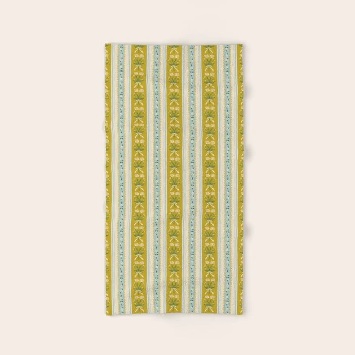 Vintage rose flower bouquet stripe art pattern Bath Towel