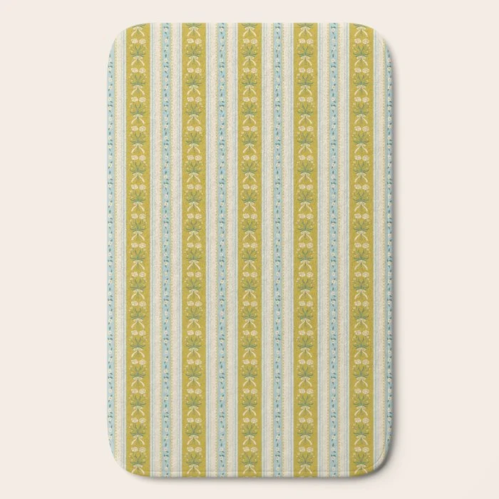 Vintage rose flower bouquet stripe art pattern Bath Mat