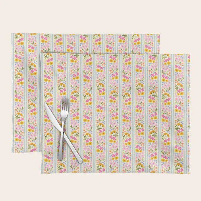 Colorful vintage flower stripe art pattern Placemat