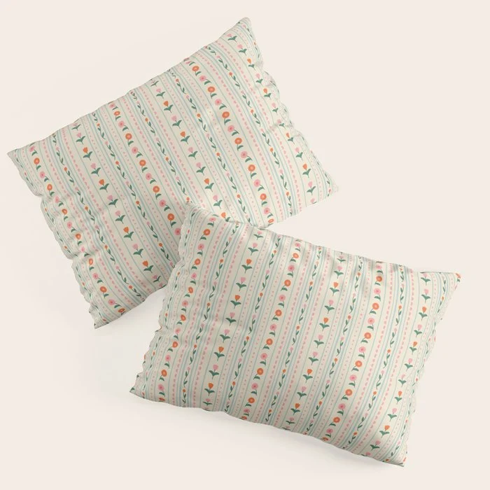 Vintage colorful flower stripe art pattern Pillow Sham