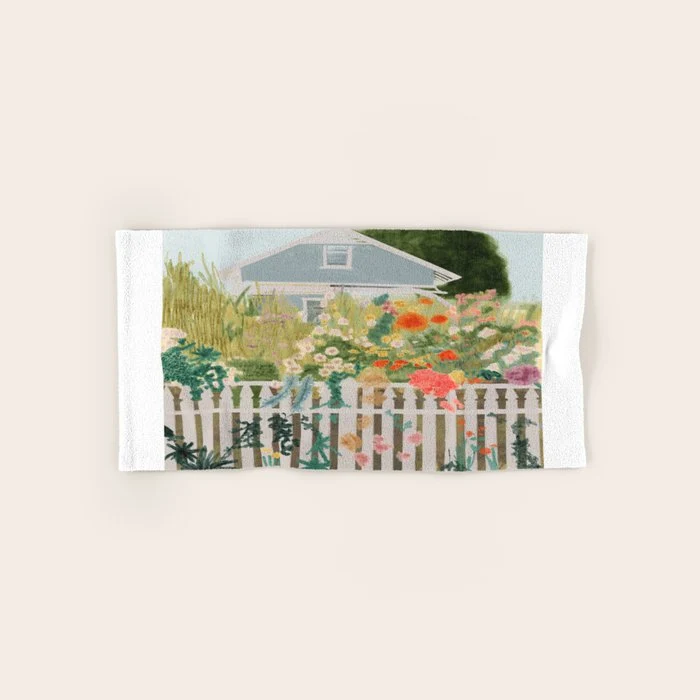 A Postcard From Cozy - mixed media Garden Illustration Bath Towel