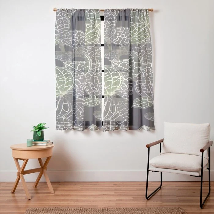 Elegant leaf skeleton foliage on black Window Curtain