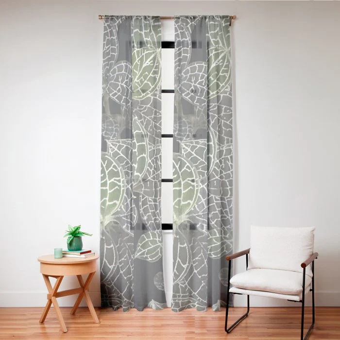 Elegant leaf skeleton foliage on black Window Curtain