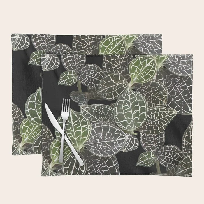 Elegant leaf skeleton foliage on black Placemat