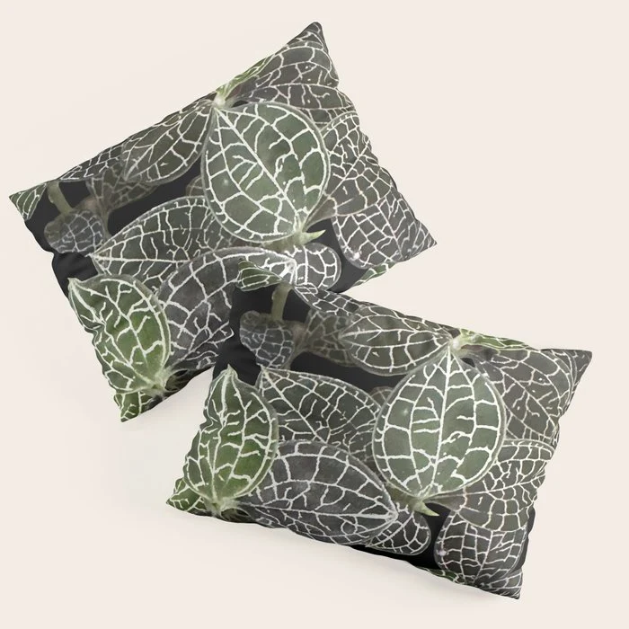Elegant leaf skeleton foliage on black Pillow Sham