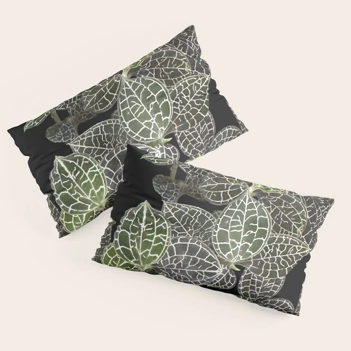 Elegant leaf skeleton foliage on black Pillow Sham