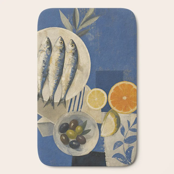 Still Life with Sardines and Citrus Bath Mat